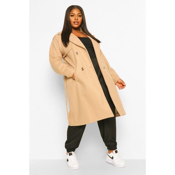BOOHOO PLUS Wool Look Trench Coat - Picture 5 of 7